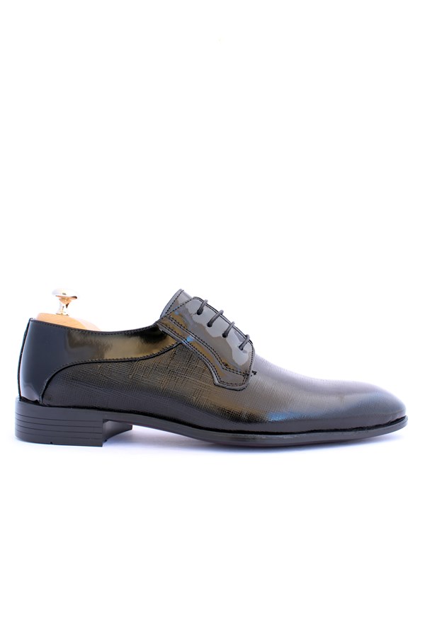 emende -Mrd 00262  Klasik Siyah Rugan  Hakiki Deri Günlük Erkek Ayakkabısı