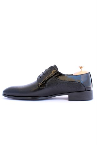 emende -Mrd 00262  Klasik Siyah Rugan  Hakiki Deri Günlük Erkek Ayakkabısı