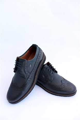 emende -Mrd 00417 Poli Taban Çifteyüz Klasik Lacivert Deri Günlük Erkek Ayakkabısı