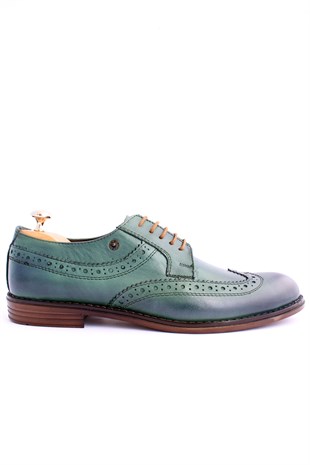 emende -Mrd 0054 Summer Series Klasik Türbe Yeşil Deri  Günlük Erkek Ayakkabısı