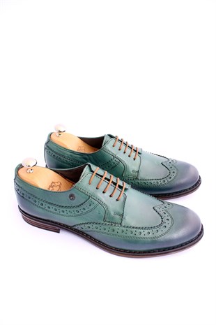 emende -Mrd 0054 Summer Series Klasik Türbe Yeşil Deri  Günlük Erkek Ayakkabısı