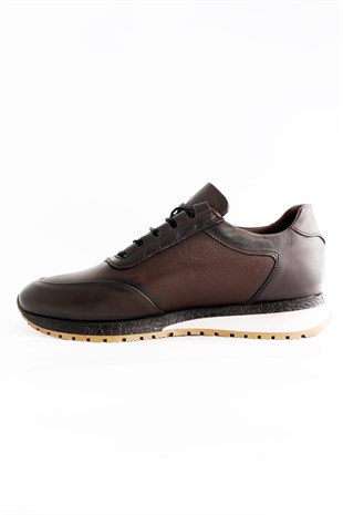Hnt 004015 Yüksek Termo  Taban Hakiki Deri  Kahverengi Sneaker Ayakkabı