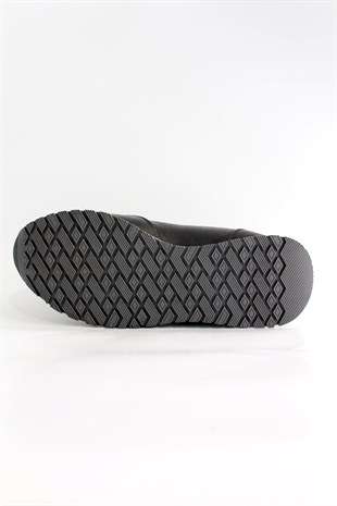 Hnt 004015 Yüksek Termo  Taban Hakiki Deri  Siyah Sneaker Ayakkabı