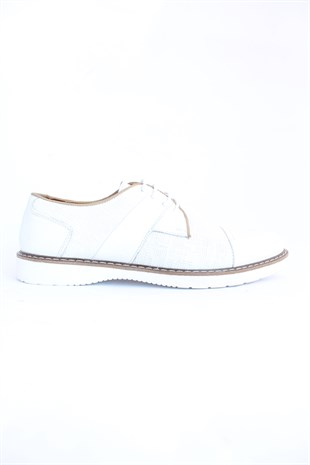 Mrd 0036   Poli Taban Beyaz Deri Yazlık Erkek Ayakkabısı
