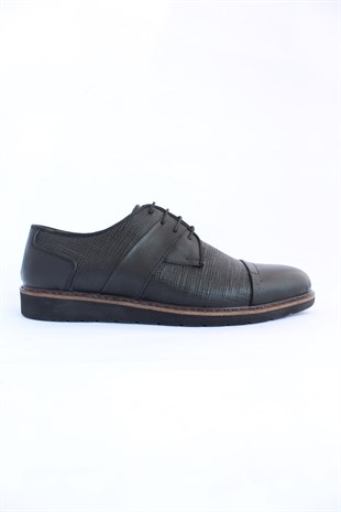 Mrd 0036   Poli Taban Siyah Deri Yazlık Erkek Ayakkabısı