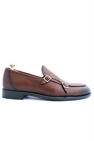 Mrd 00414 Makosen Çift Tokalı İçi Dışı Hakiki Kahve Deri Klasik Erkek Ayakkabısı